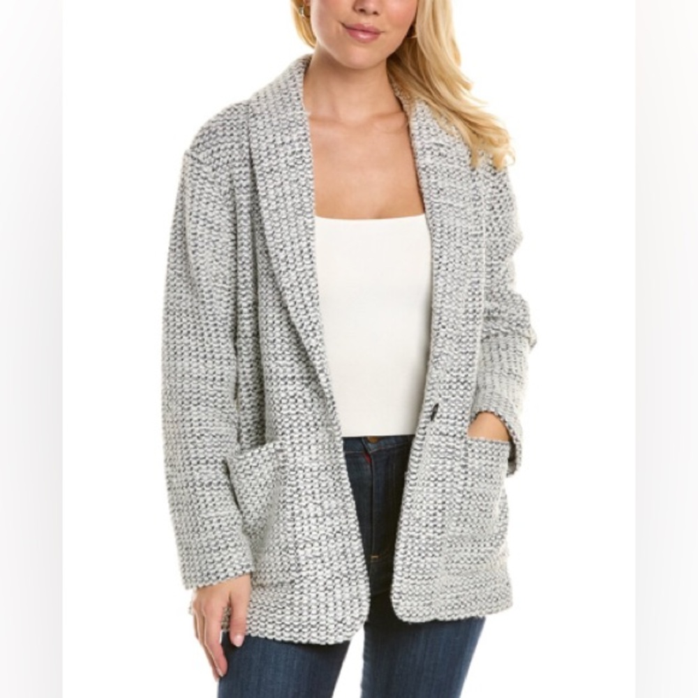 Michael Stars Macey Black White Knit Cotton Cardigan Sweater Blazer DPW07 Size M